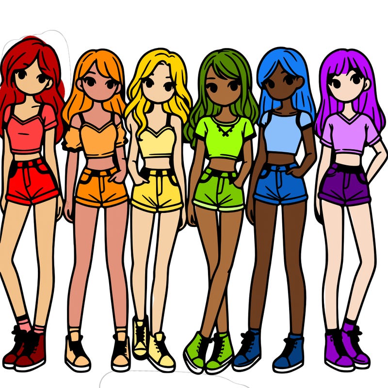 a group of girls wearing crop tops and shorts