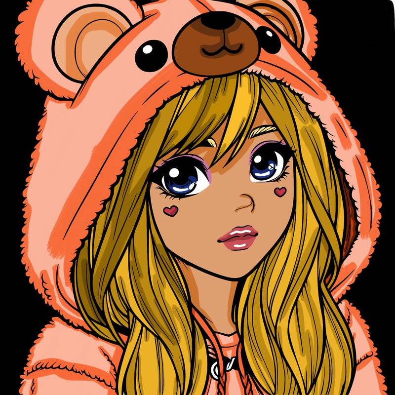 realistic girl in a bear hoodie