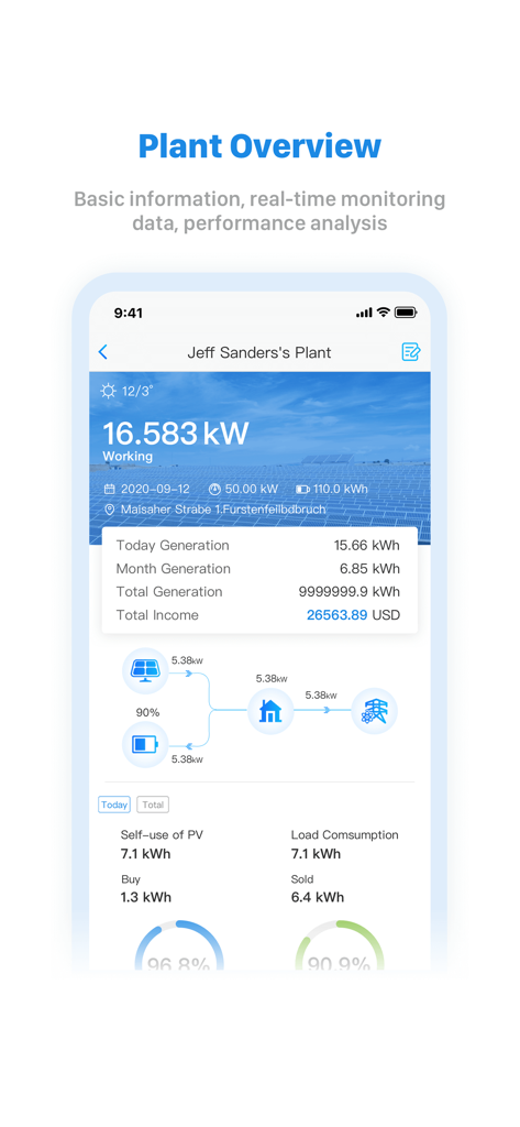 SEMS Portal app dashboard displaying real time solar energy production and plant performance monitoring