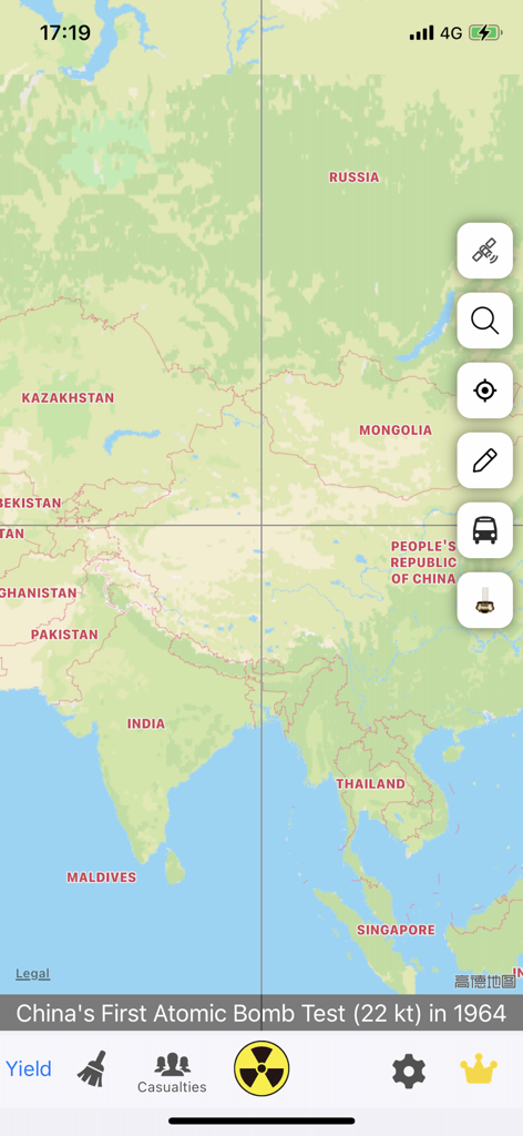 Nuke Simulator - Blast Map - Map interface in Nuke Simulator app for China's first atomic bomb test