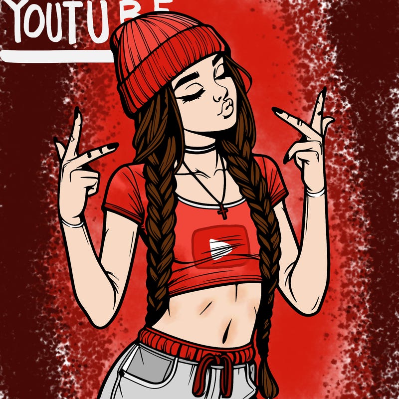 realistic teenage girl with braids and a beanie and crop top doing 🫶🏼