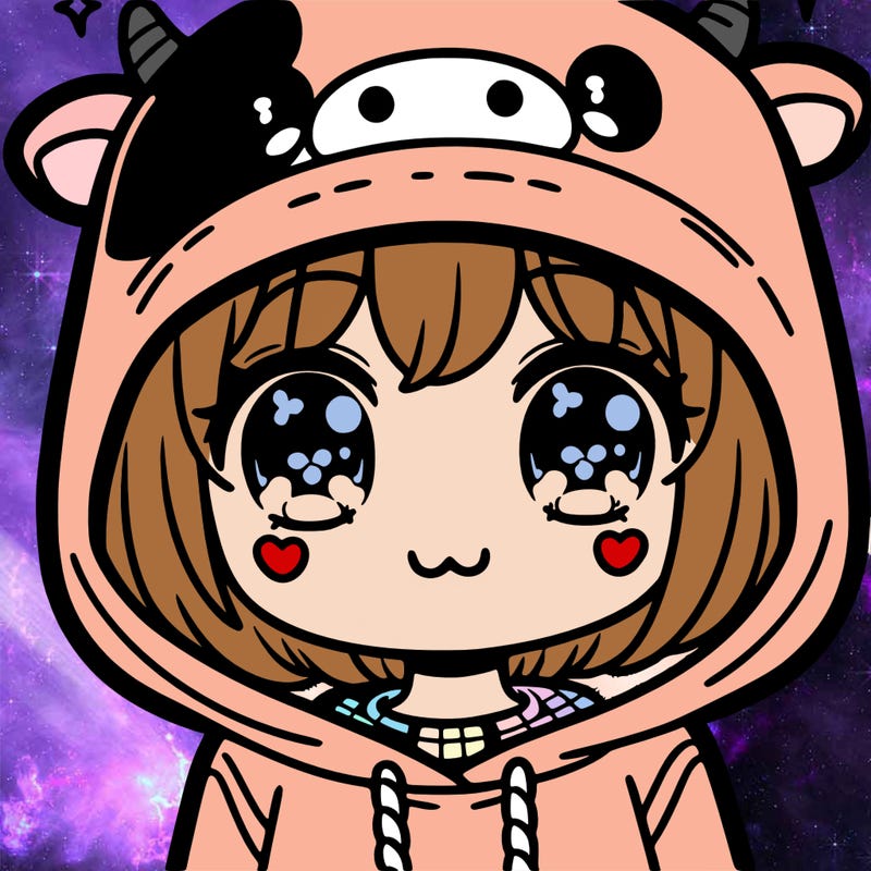kawaii girl with cow hoodie