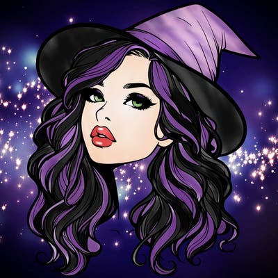 realistic witch girl with wavy hair and lips
