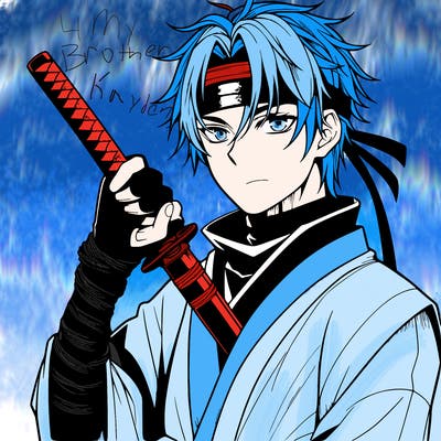 manga character man ninja katana magic realistic