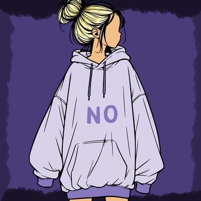 realistic girl with a oversized sweatshirt on and a bun
