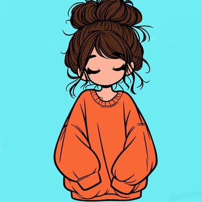 girl with baggy sweatshirt and messy bun