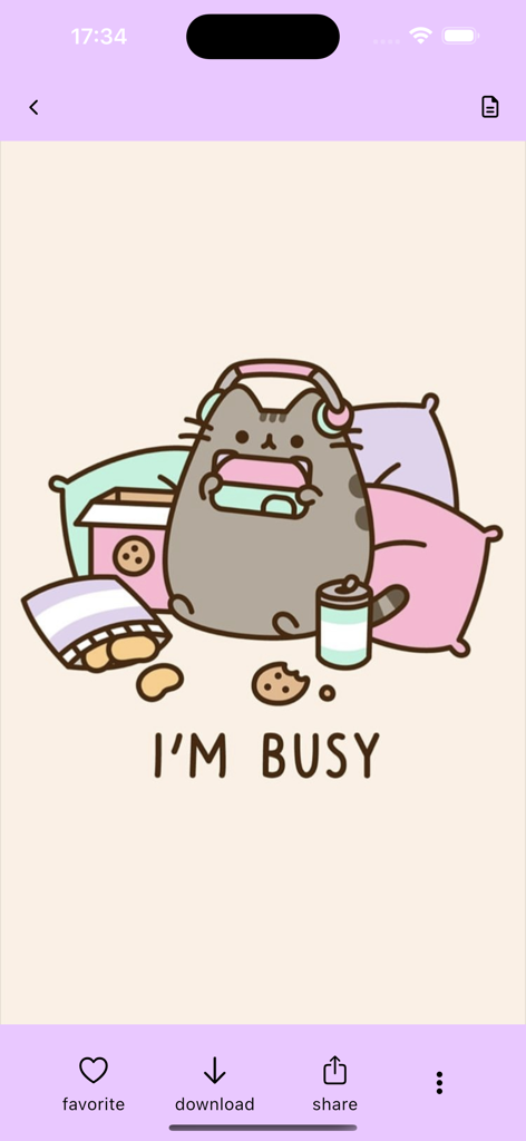 Aesthetic - Kawaii Wallpapers! - Um gato fofo de desenho animado usando fones de ouvido e jogando videogame cercado por lanches e travesseiros com o texto I'M BUSY
