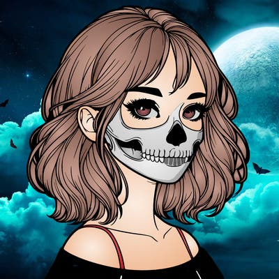 realistic girl with skull