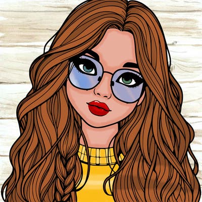 girl with long hair and freckles and glasses realistic