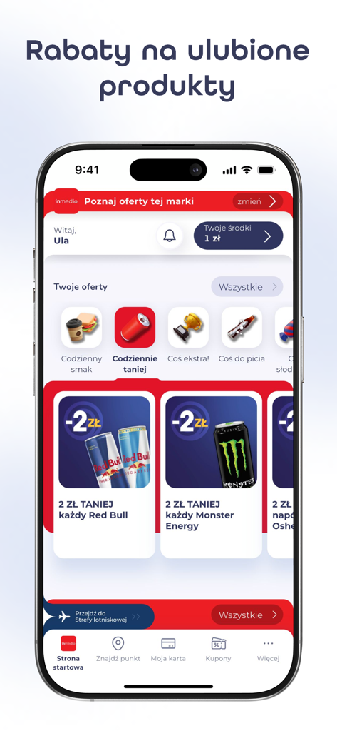 Kameleon - promocje i okazje - Kameleon mobile app interface displaying personalized shopping discounts and reward vouchers