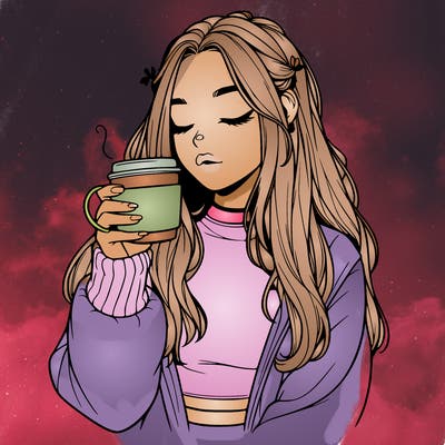 realistic astatic girl drinking coffee