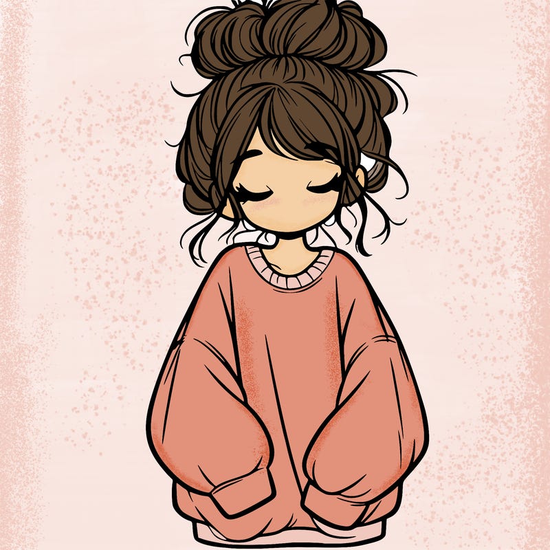 girl with baggy sweatshirt and messy bun