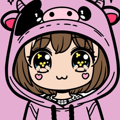 kawaii girl with cow hoodie