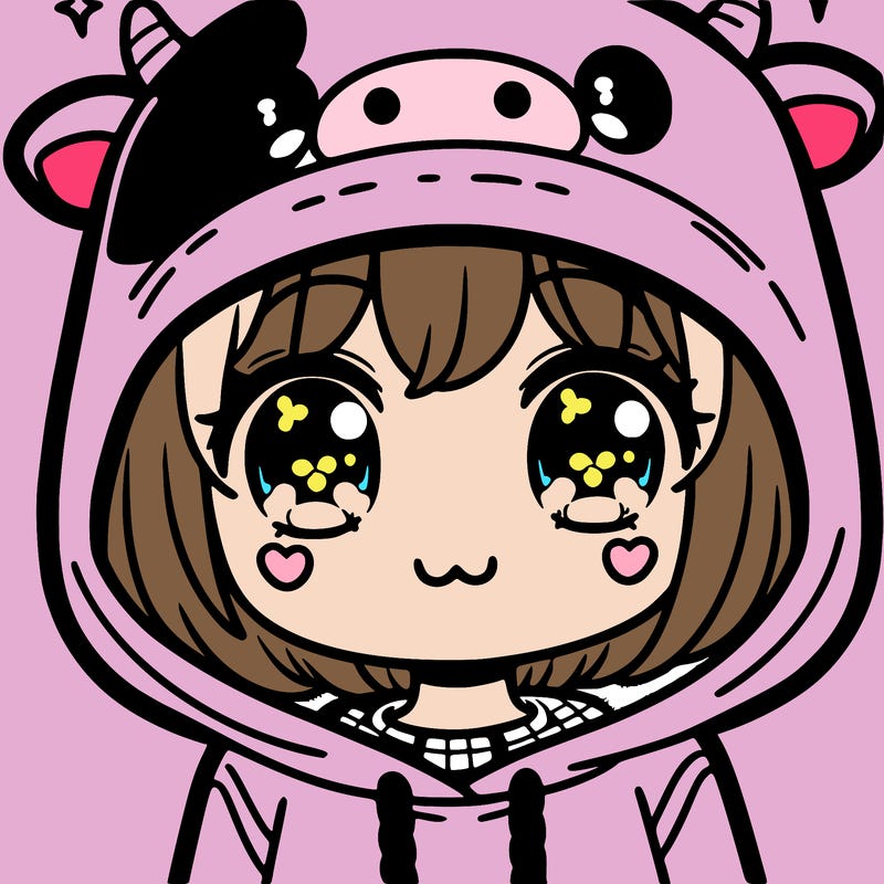 kawaii girl with cow hoodie