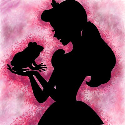 a shadow of a princess holding a frog realistic
