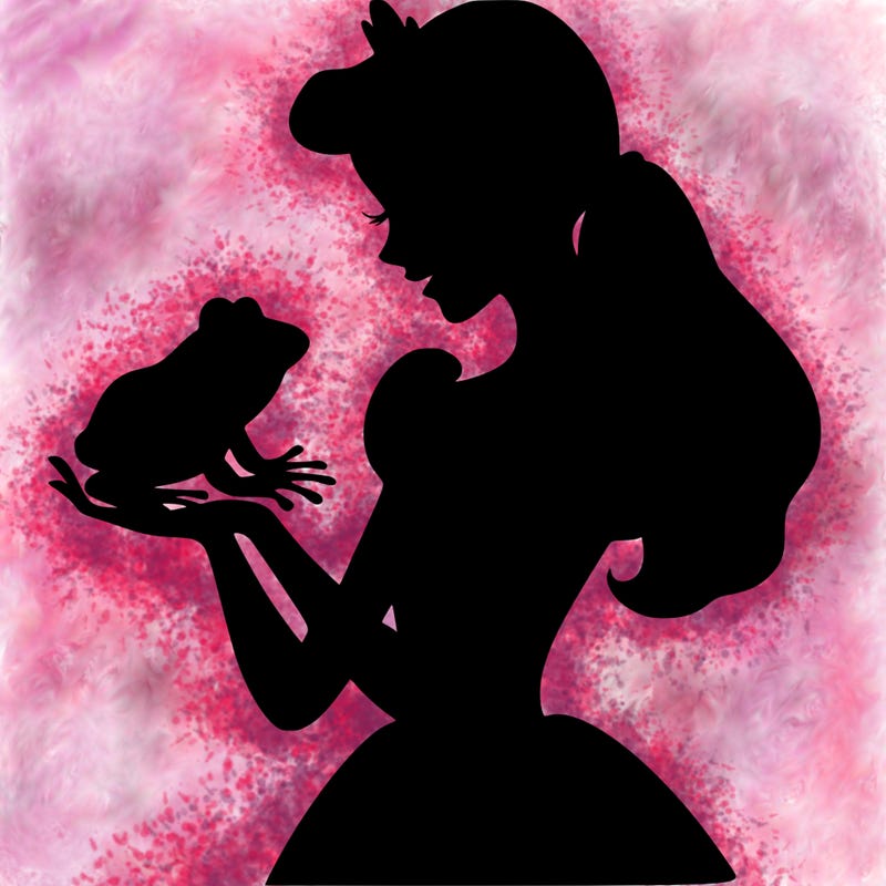 a shadow of a princess holding a frog realistic