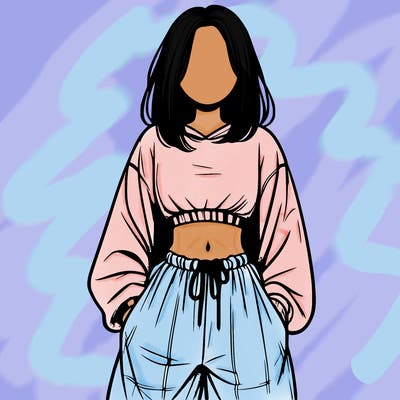 realistic girl faceless with baggy pants and a crop top