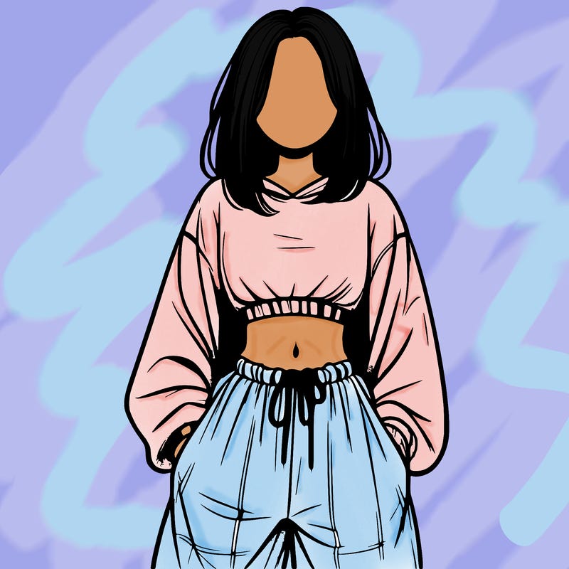realistic girl faceless with baggy pants and a crop top