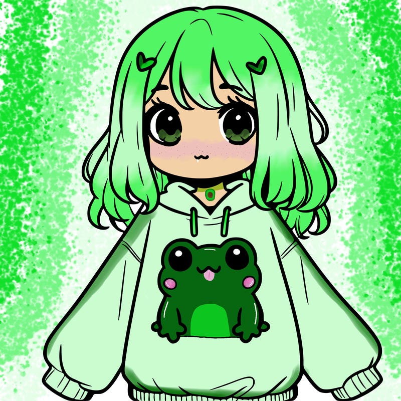 girl wearing frogging sweatshirt