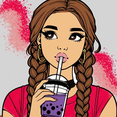 realistic girl with braided hair drinking boba