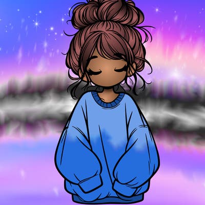 girl with baggy sweatshirt and messy bun