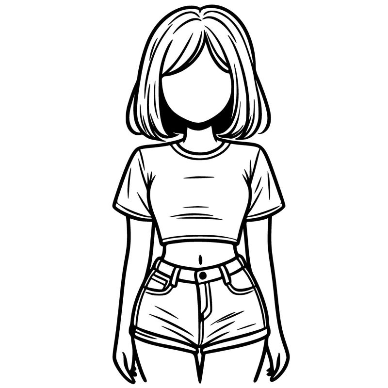 relistic girl with a cropped t shirt and jean shorts with face