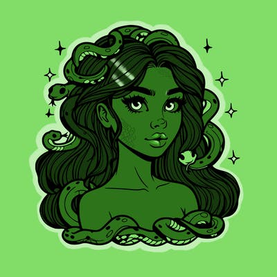 realistic girl with snakes as hair