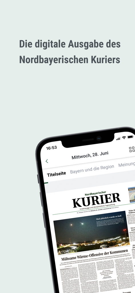 Smartphone screen showing the front page of the digital Nordbayerischer Kurier newspaper