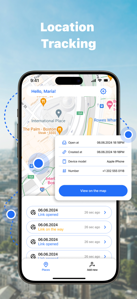 Interfaz de la aplicación móvil que muestra el rastreo de ubicación GPS en tiempo real en un mapa con información detallada del dispositivo