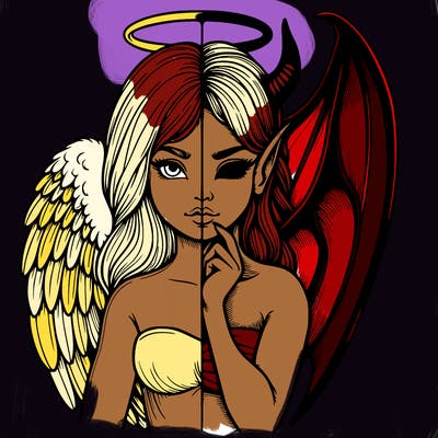 realistic angel half demon