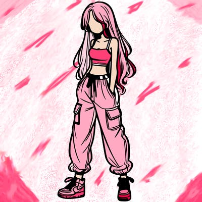 girl in baggy pants crop top and long hair