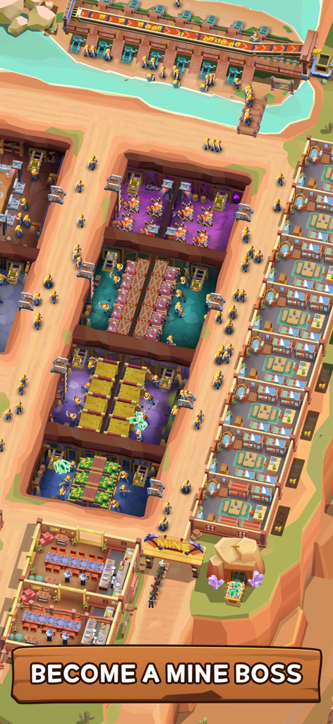 Una vista isométrica de una instalación minera que muestra trabajadores y varios niveles de recursos