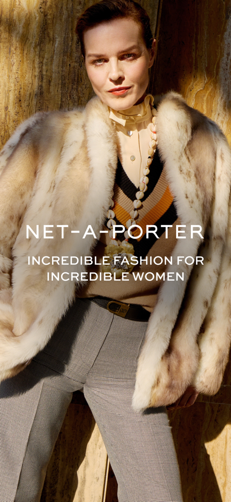 NET-A-PORTER app editorial screen showcasing luxury women fashion