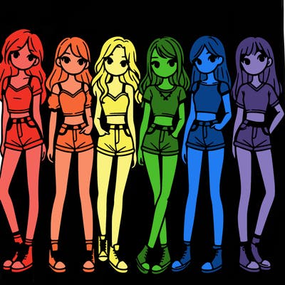 a group of girls wearing crop tops and shorts