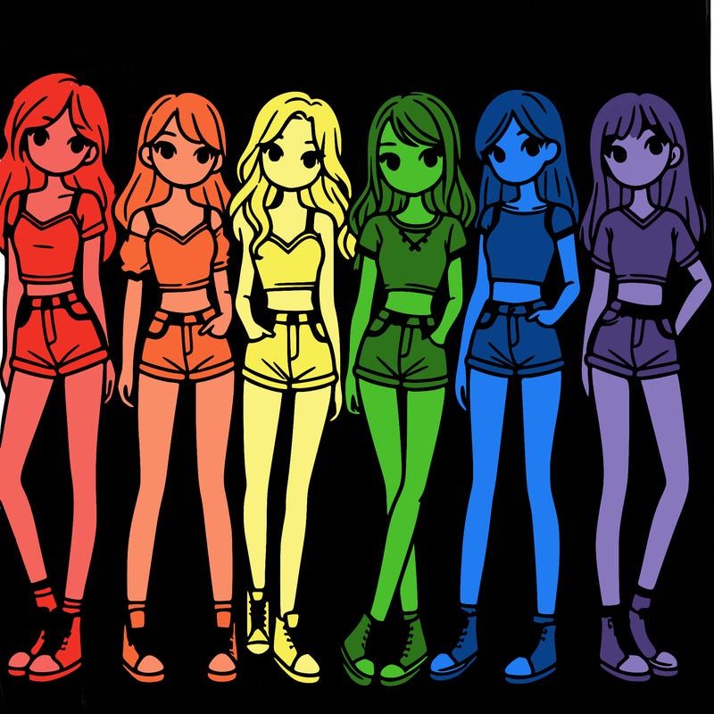 a group of girls wearing crop tops and shorts