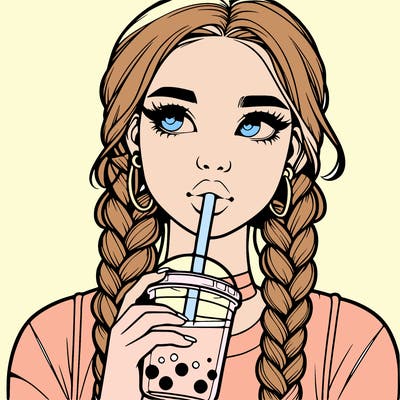 realistic girl with braided hair drinking boba