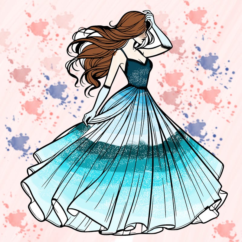 realistic woman with dress flowing in the wind