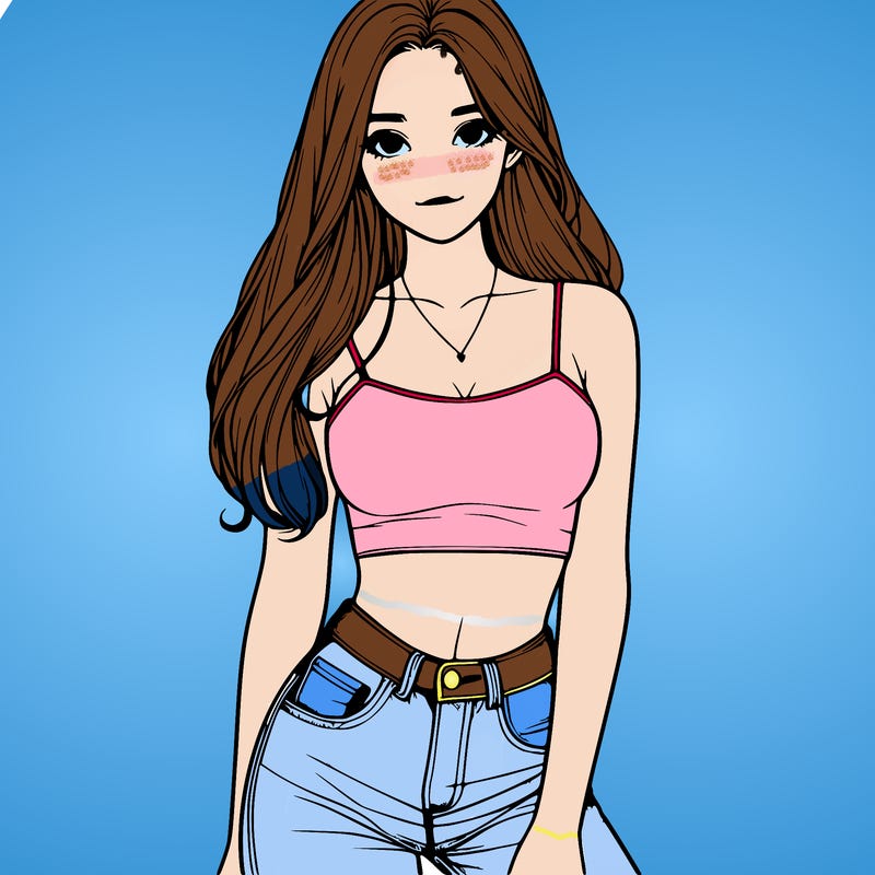 realistic girl wearing a crop top and jeans