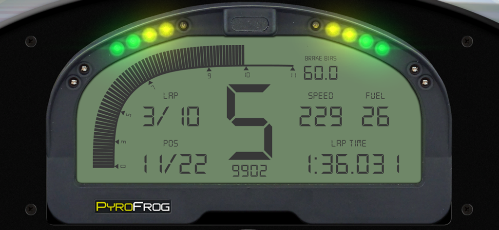 DashPanel - Dashboard digital de simulador de carreras mostrando velocidad de engranaje, combustible y telemetría de tiempo por vuelta