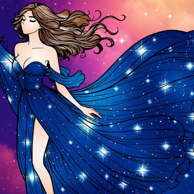 realistic woman in dress flowing the the wind