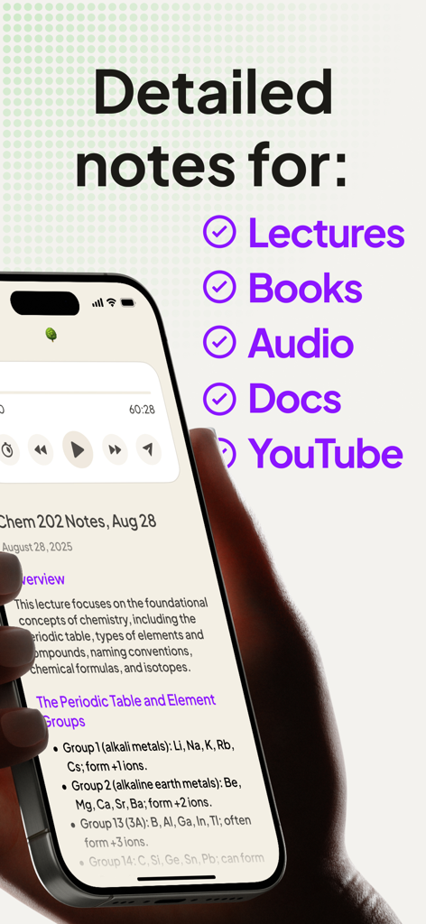 Coconote app interface showing detailed AI-generated notes for lectures books and YouTube videos