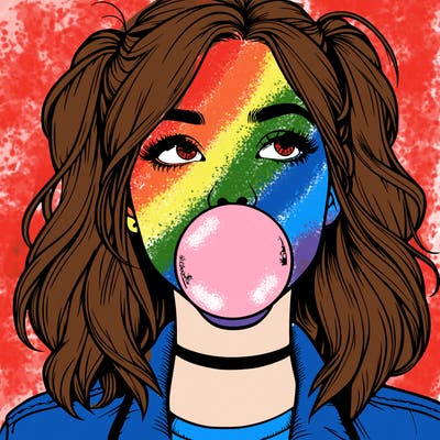 realististic girl blowing bubble -gum