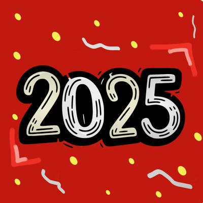 one line scrawled numbers sketch design “2025”