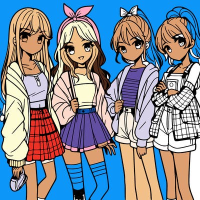 teen manga girls group of 4