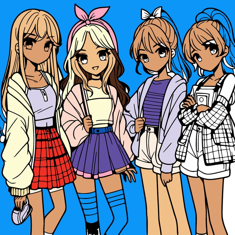 teen manga girls group of 4