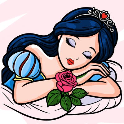 a fairytale princess sleeping with her hands crossed on her chest and a rose on her chest realistic