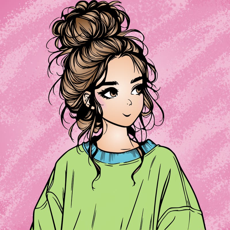 realistic girl with messy bun and oversized clothing