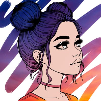 realistic girl with buns on the top of her head