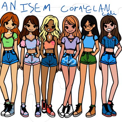 a group of girls wearing crop tops and shorts