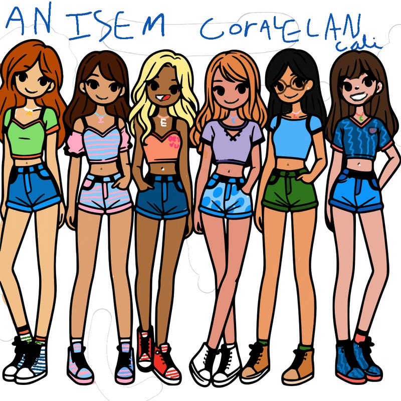 a group of girls wearing crop tops and shorts
